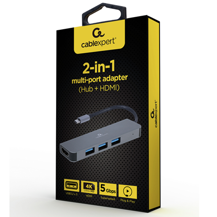 Afbeelding vergroten Cablexpert 2 in 1 Multipoort Adapter USB-C -> HDMI, 3x USB-A 3.2