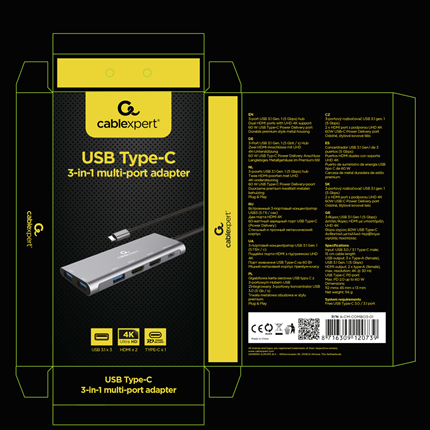 Afbeelding vergroten Cablexpert USB-C 3 in 1 Docking Station