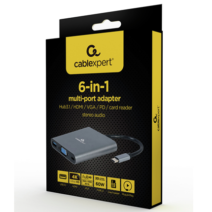 Afbeelding vergroten Cablexpert USB-C 6 in 1 Docking Station