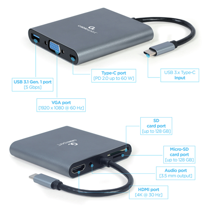 Afbeelding vergroten Cablexpert USB-C 6 in 1 Docking Station