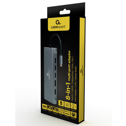 Afbeelding vergroten Cablexpert USB-C 8 in 1 Docking Station