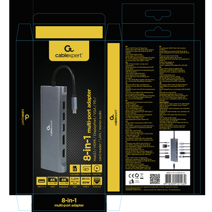 Afbeelding vergroten Cablexpert USB-C 8 in 1 Docking Station