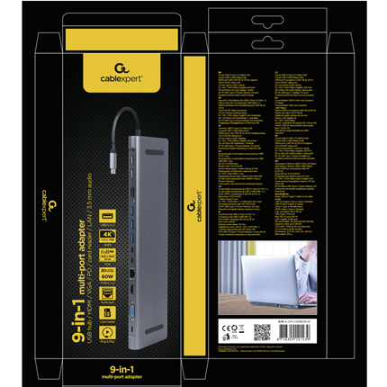 Afbeelding vergroten Cablexpert USB-C 9 in 1 Docking Station