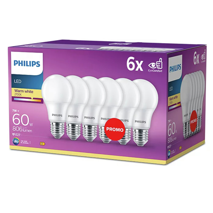 Afbeelding vergroten Philips LED 60W E27 warm wit 6 stuks