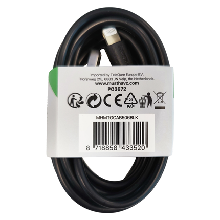 Afbeelding vergroten Musthavz laadkabel USB-A> Lightning 2 meter Zwart