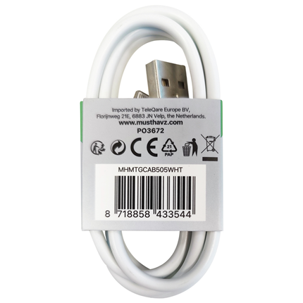 Afbeelding vergroten Musthavz laadkabel USB-A>Lightning 1 meter Wit