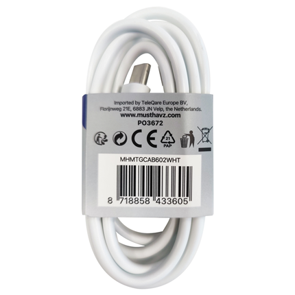 Afbeelding vergroten Musthavz laadkabel USB-C> USB-C 1 meter Wit
