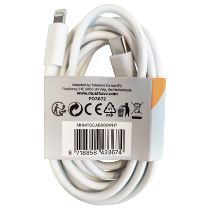 Afbeelding vergroten Musthavz laadkabel USB-C> Lightning 2 meter Wit