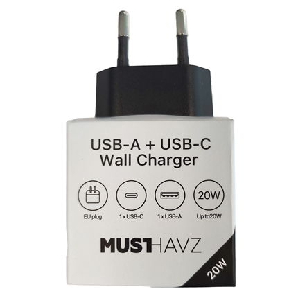 Afbeelding vergroten Musthavz thuislader USB-A+USB-C Zwart