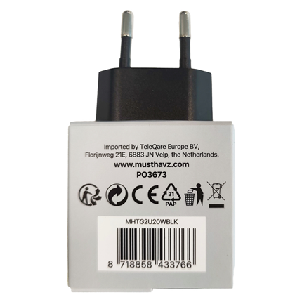 Afbeelding vergroten Musthavz thuislader USB-A+USB-C Zwart