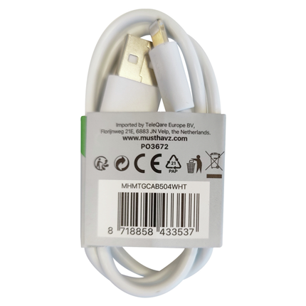 Afbeelding vergroten Musthavz laadkabel USB-A> Lightning 0.5 meter Wit