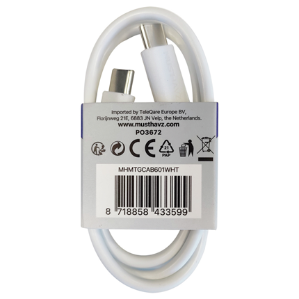 Afbeelding vergroten Musthavz laadkabel USB-C> USB-C 0.5 meter Zwart
