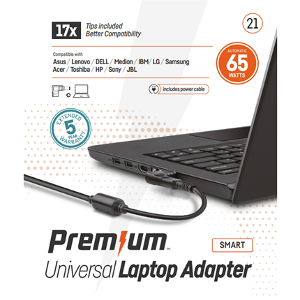 Afbeelding vergroten PREMIUM Laptop voeding 17 Tips 65W geschikt voor o.a. Asus/Lenovo/DELL/ACER/HP/Sony