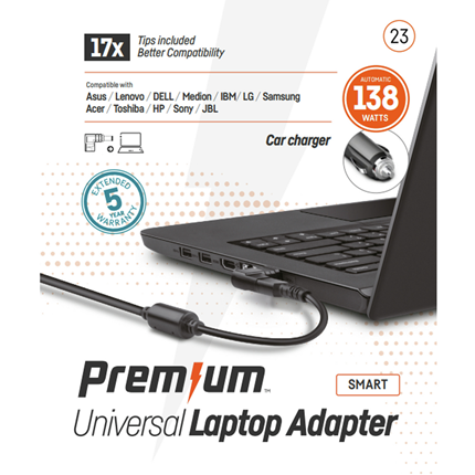 Afbeelding vergroten PREMIUM Laptop voeding 17 Tips 138W met auto adapter geschikt voor o.a. Asus/Lenovo/DELL/ACER/HP/Sony
