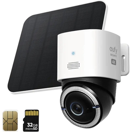 eufy 4G LTE S330 Camera - with WiFi - 4K UHD Pan Tilt - Wireless Solar Powered with Solar Panel - AI Tracking with Sim Card