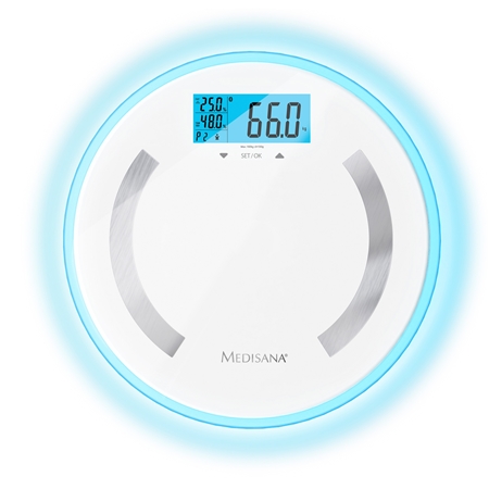 Medisana BS470 personenweegschaal met lichaamsanalyse wit-blauw Weegschaal