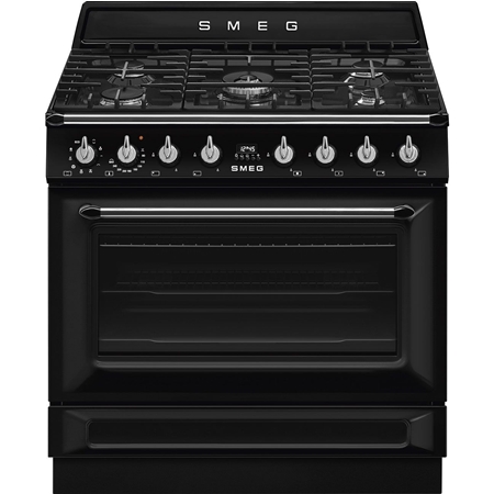 SMEG TR90GMBLNL TR90GMBLNLVictoria Esthetisch Fornuis met Gas Kookplaat - 90 x 60 cm - Zwart afbeelding