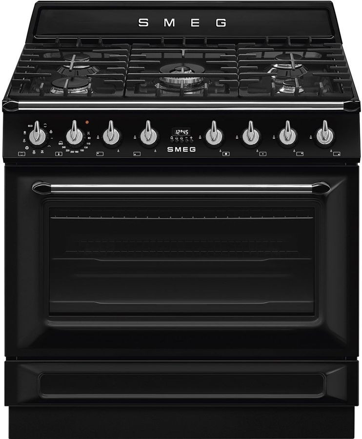 SMEG TR90GMBLNL TR90GMBLNLVictoria Esthetisch Fornuis met Gas Kookplaat - 90 x 60 cm - Zwart