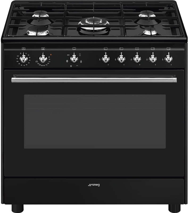 SMEG CX91GMBLNLK Classici Esthetisch Fornuis met Gas Kookplaat - 90 x 60 cm - Zwart