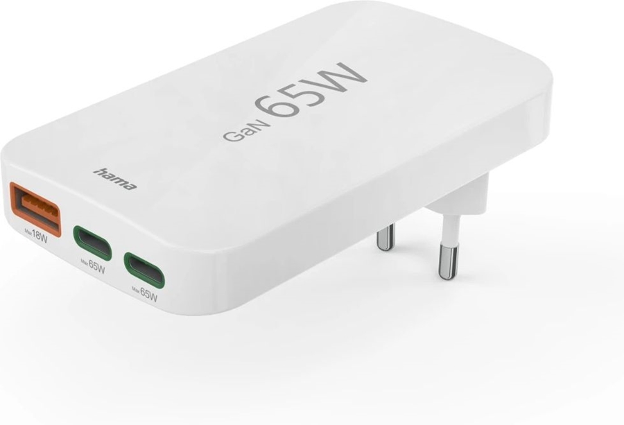 Hama Snellader, 2x USB-C, 1x USB-A, mini-oplader, PD, 65 W