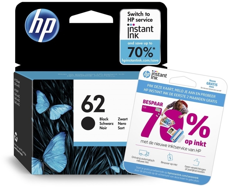 HP 62 originele zwarte inktcartridge met gratis 2 maanden instant ink
