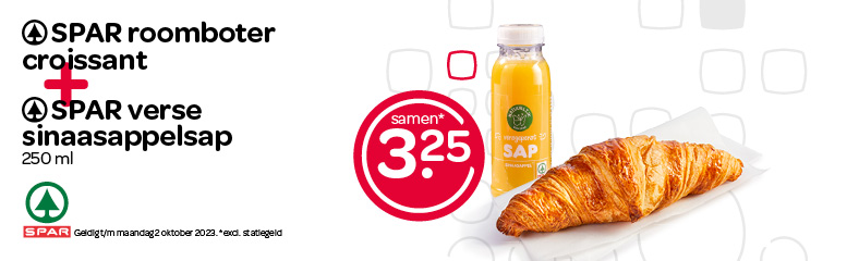 SPAR express zomerdeal croissant en sinaasappelsap voor 3.25