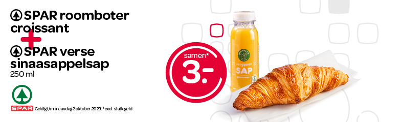 SPAR express zomerdeal croissant en sinaasappelsap voor 3.00