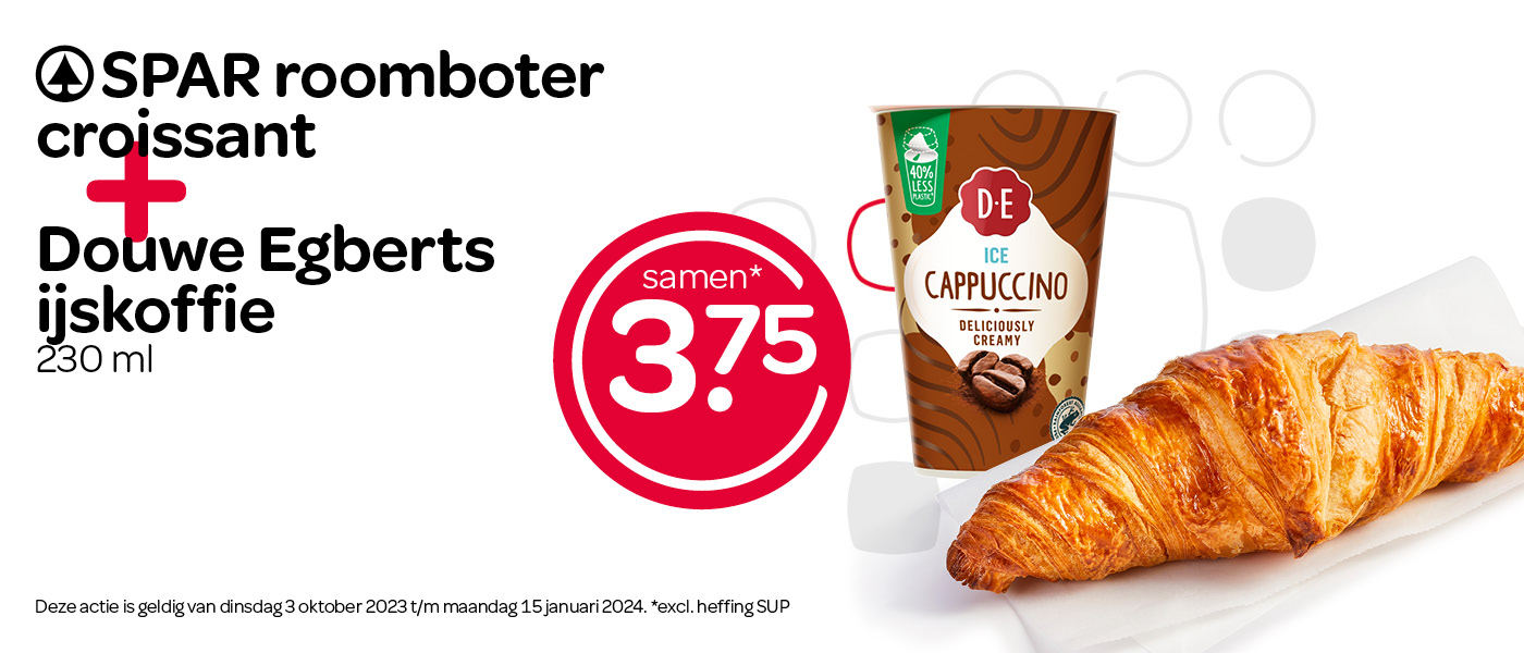 SPAR express herfstdeal DE ijskoffie + croissant voor 3.75