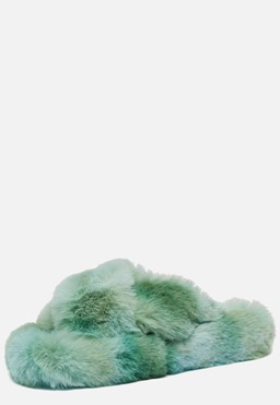 Fluffy slippers blauw/groen