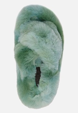 Fluffy slippers blauw/groen