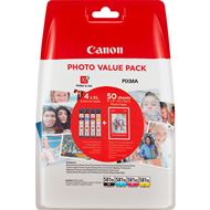 Canon Cartridge CLI-581 XL Multipack + 50 vellen fotopapier Cyaan ± 519 pagina's, Geel ± 519 pagina's, Magenta ± 466 pagina's, Zwart ± 2280 pagina's