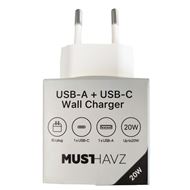 Musthavz thuislader USB-A+USB-C Wit
