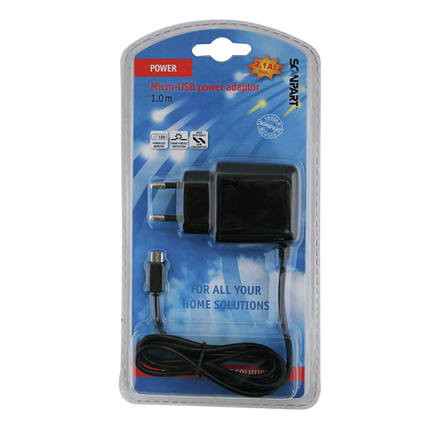Scanpart Thuislader Micro-USB 2100mA Zwart 1,0m