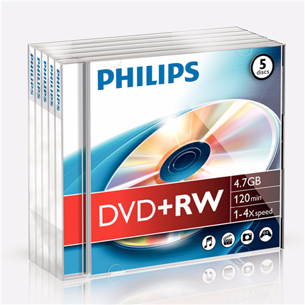 Philips Dvd+Rw 4,7Gb 4Xspeed Jewel Case 5 Stuks