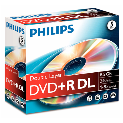 Philips Dvd+R Double Layer 8,5Gb 8Xspeed Jewel Case 5 Stk