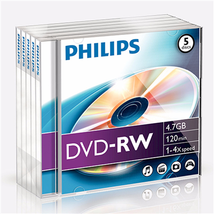 Philips Dvd Rw 47Gb 4Xspeed Jewel Case 5 Stuks philips kopen in de aanbieding