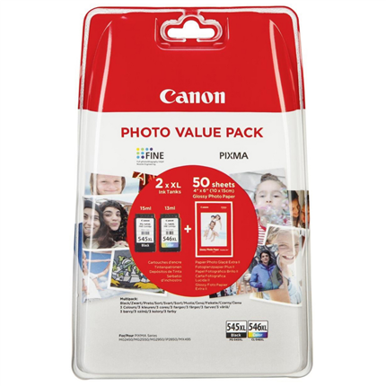 Canon Cartridge Pixma multi 545 XL/546 XL + fotopapier ± 300 pagina's (kleur), ± 400 pagina's (zwart)