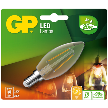 Gp Led Lamp E14 2W 250Lm Kaars Filament