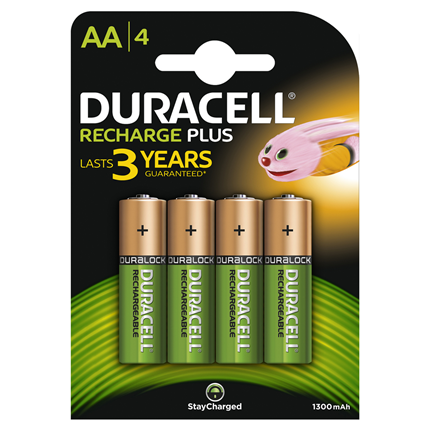Image of Duracell AA 1300 Mah 4 stuks Oplaadbare NiMH Batterij 5000394039247