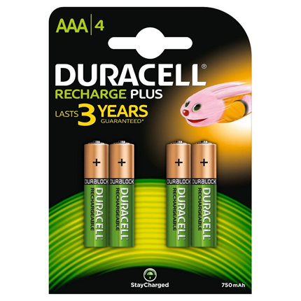 Image of Duracell AAA 750 Mah 4 stuks Oplaadbare NiMH Batterij 5000394090231