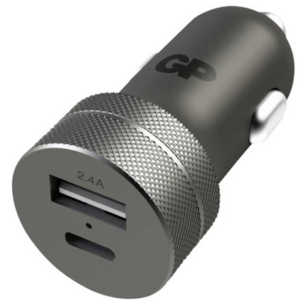 GP USB-C Auto Adapter CC51 Tweepoorts 1xUSB 2400mA + 1xUSB-C 3000mA