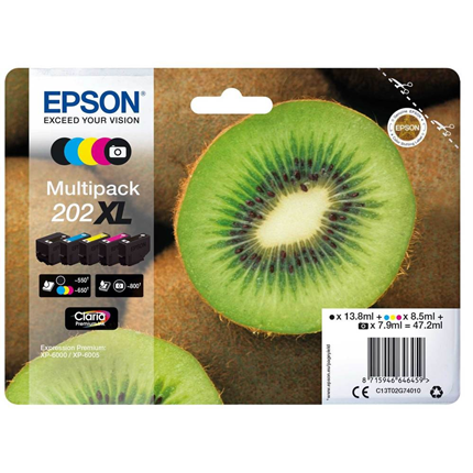 Epson Cartridge Multipack 202 XL Zwart + Kleur ± 550 pagina's (zwart), ± 650 pagina's (kleur), ± 800 pagina's (foto zwart)