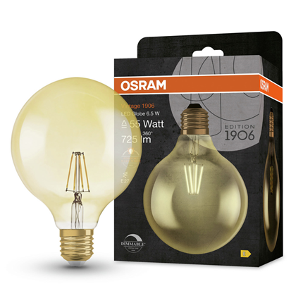 Osram ledlamp Vintage 1906 globe E27 6,5W dimbaar 4058075808997 Extra warm wit