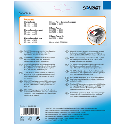 Scanpart HEPA-filter H12 als origineel Rowenta ZR002901 Niet Uitwasbaar