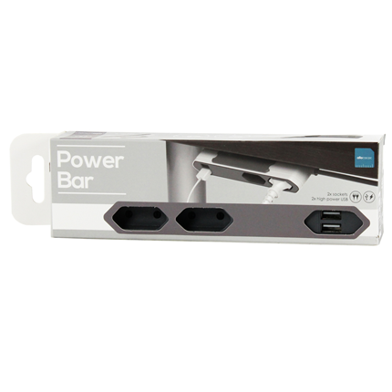 Powerbar Tafelcontactdoos met 2 stekkers + 2x USB-aansluiting