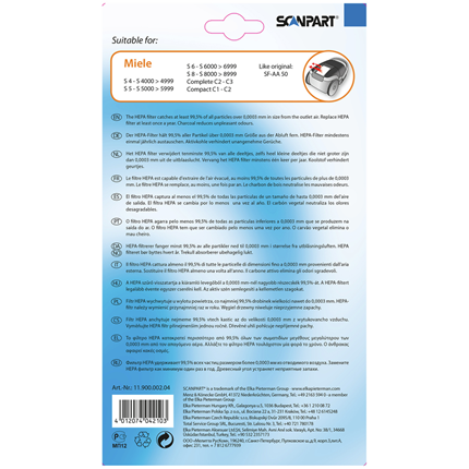 Scanpart Koolstoffilter compatibel met Miele SF-AA50 H12