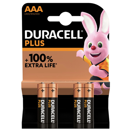 Duracell Plus 100% Alkaline  AAA 4 Stuks
