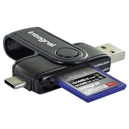 Integral kaartlezer USB SD/microSD met USB-C aansluiting