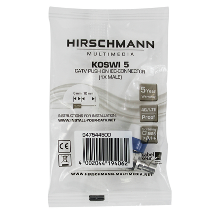 Hirschmann antenne stekker 9.5mm(M) haaks KOSWI5 947544500