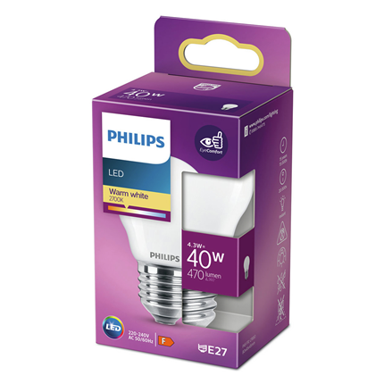 Philips LED Lamp E27 4,3W Kogel